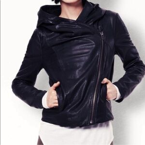 Helmut Lang hooded fleece lined leather jacket